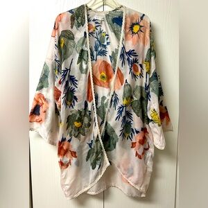 Woven Heart Open Front Lightweight Cardigan One Size Fits All